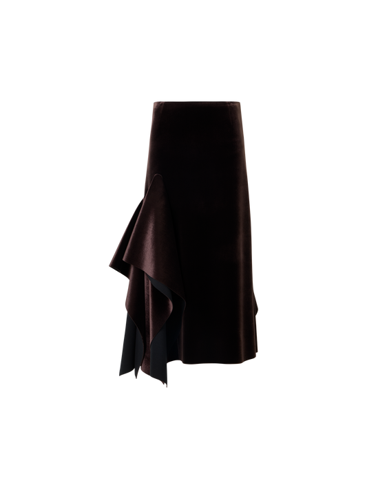 Designer Asymmetrischer Midirock aus Samt-Neopren - Weinrot