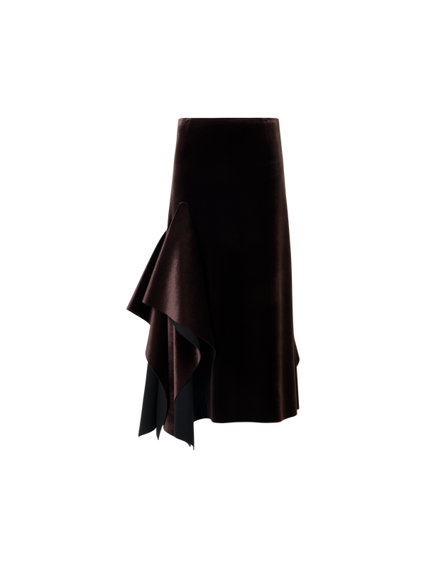 Designer Asymmetrischer Midirock aus Samt-Neopren - Weinrot