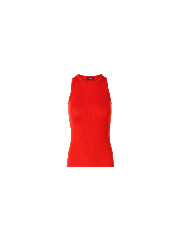 Designer Ärmelloses geripptes Seidenstrick-Top - Rot