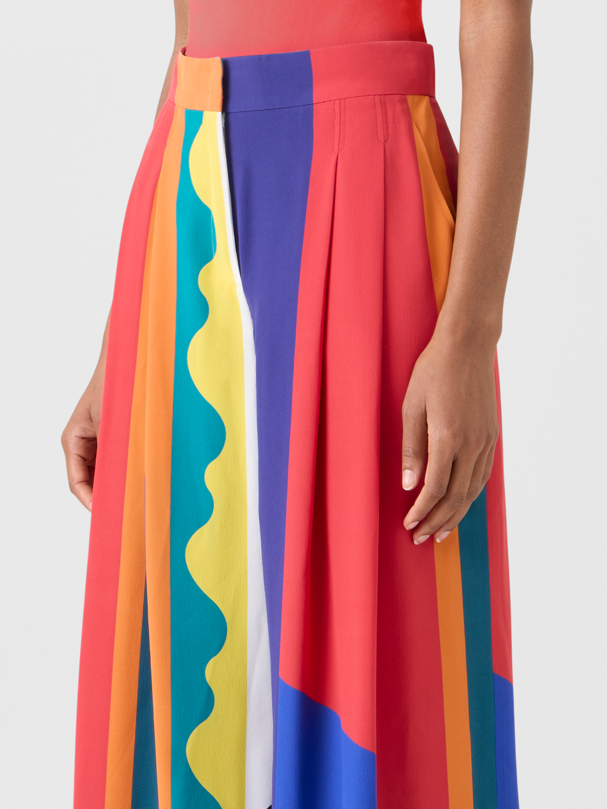 Designer Cassie weite Seidenhose mit Paravent-Druck - Bunt