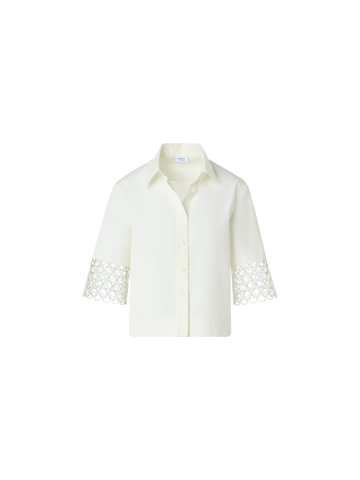 Designer Kastige Baumwollbluse mit Ösen-Guipure - Weiss