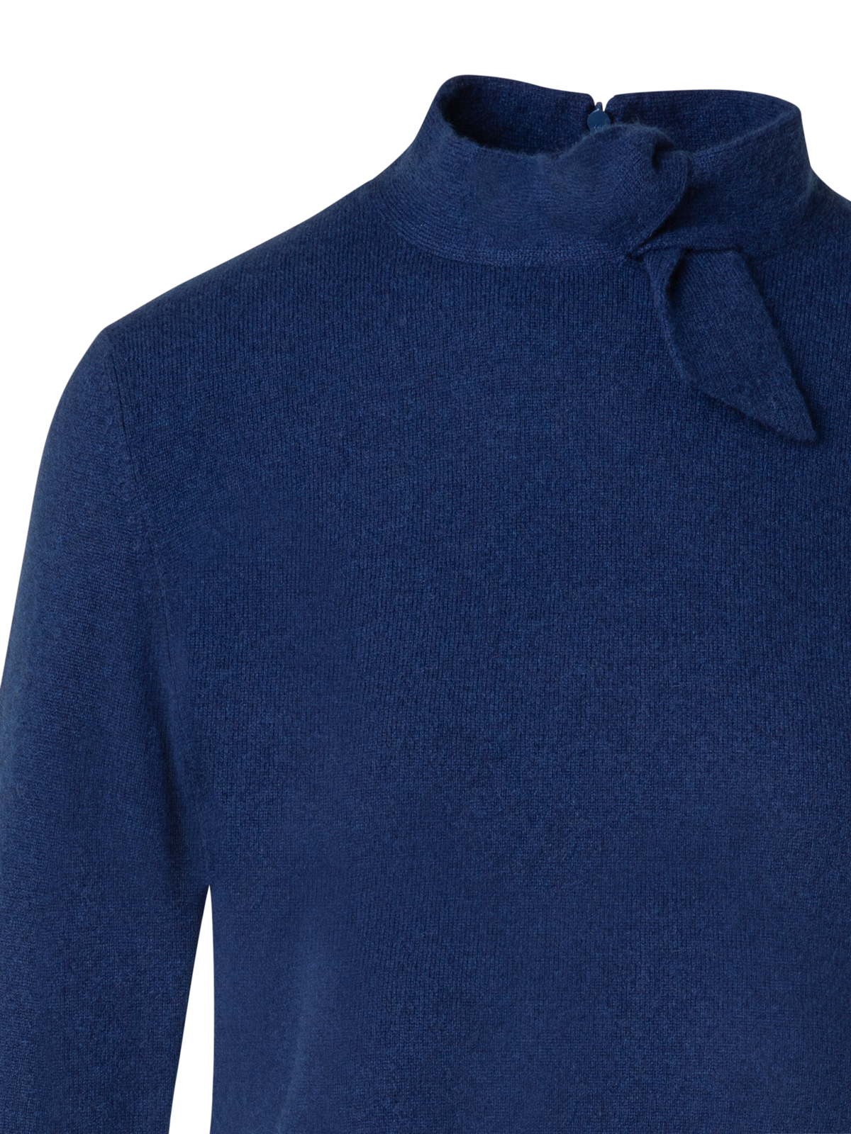 Designer Kaschmir Kurzarmpullover mit Knoten-Stehkragen - Blau