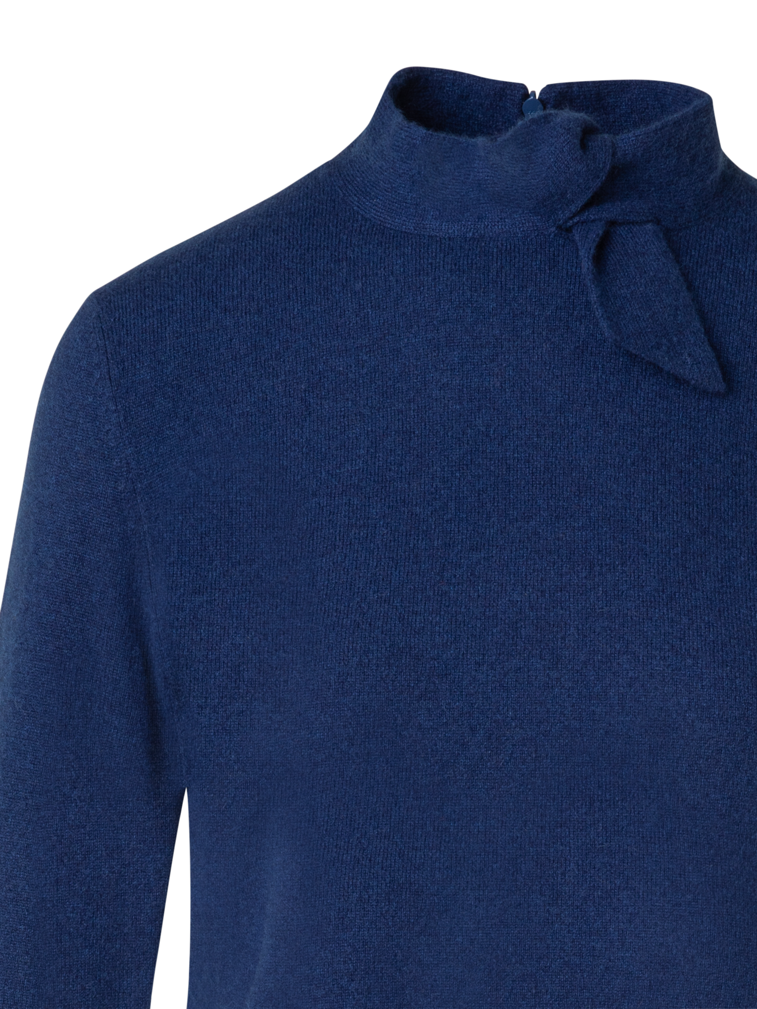 Designer Kaschmir Kurzarmpullover mit Knoten-Stehkragen - Blau