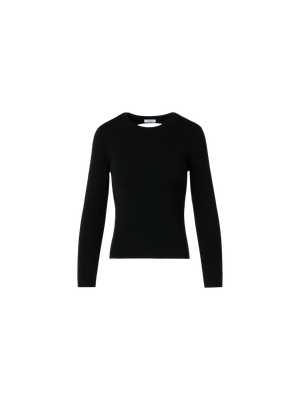 Designer Pullover aus Merinowolle mit Dot-Cut-Out auf der Rückseite - Schwarz
