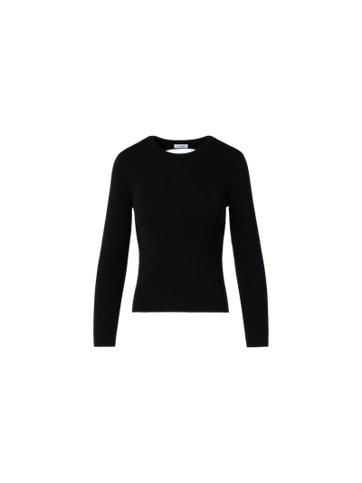 Designer Pullover aus Merinowolle mit Dot-Cut-Out auf der Rückseite - Schwarz
