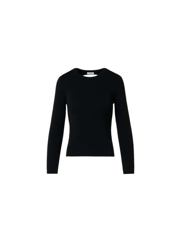 Designer Pullover aus Merinowolle mit Dot-Cut-Out auf der Rückseite - Schwarz