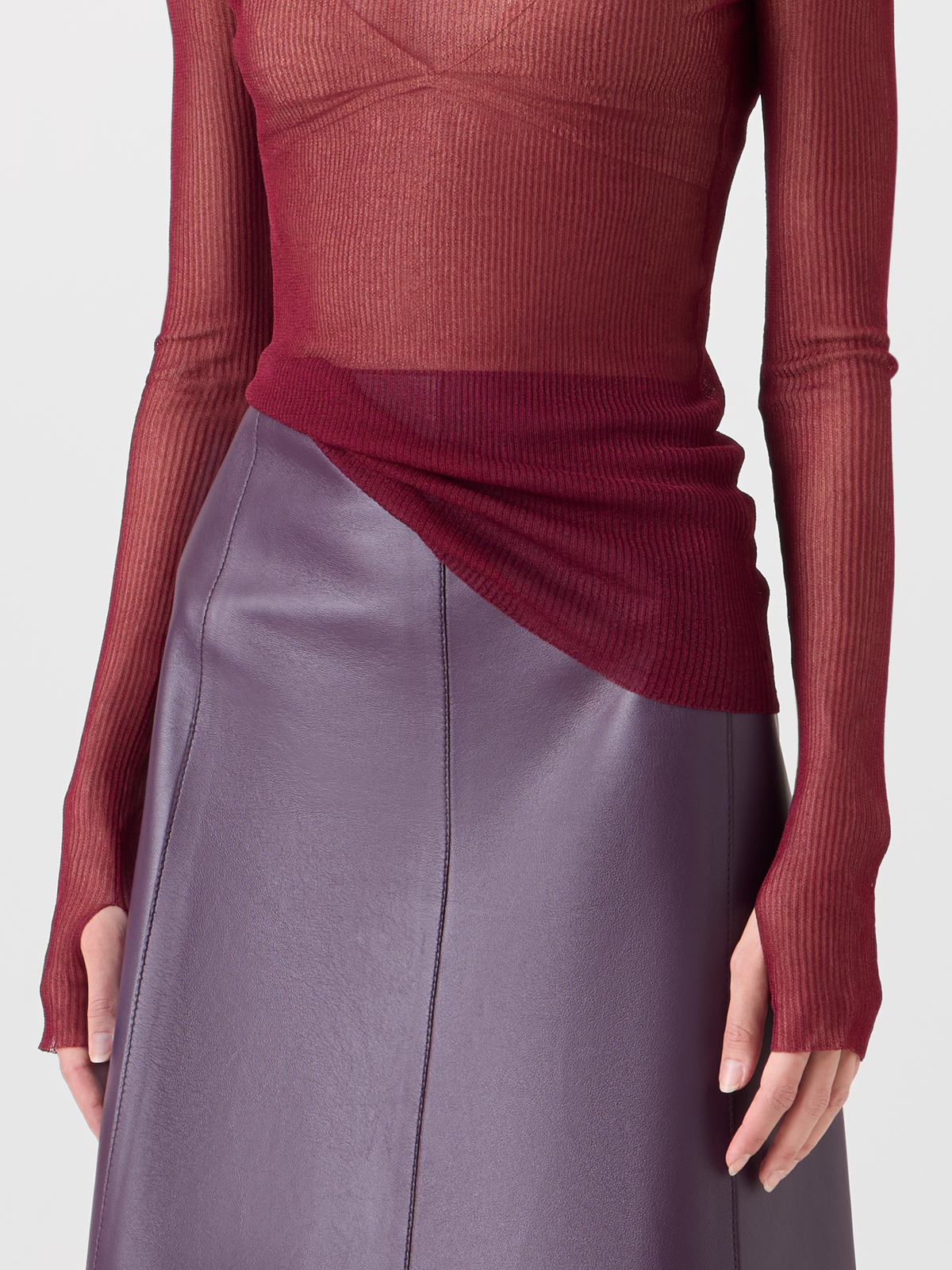 Designer Transparenter Feinripp-Pullover aus Seide - Rot 