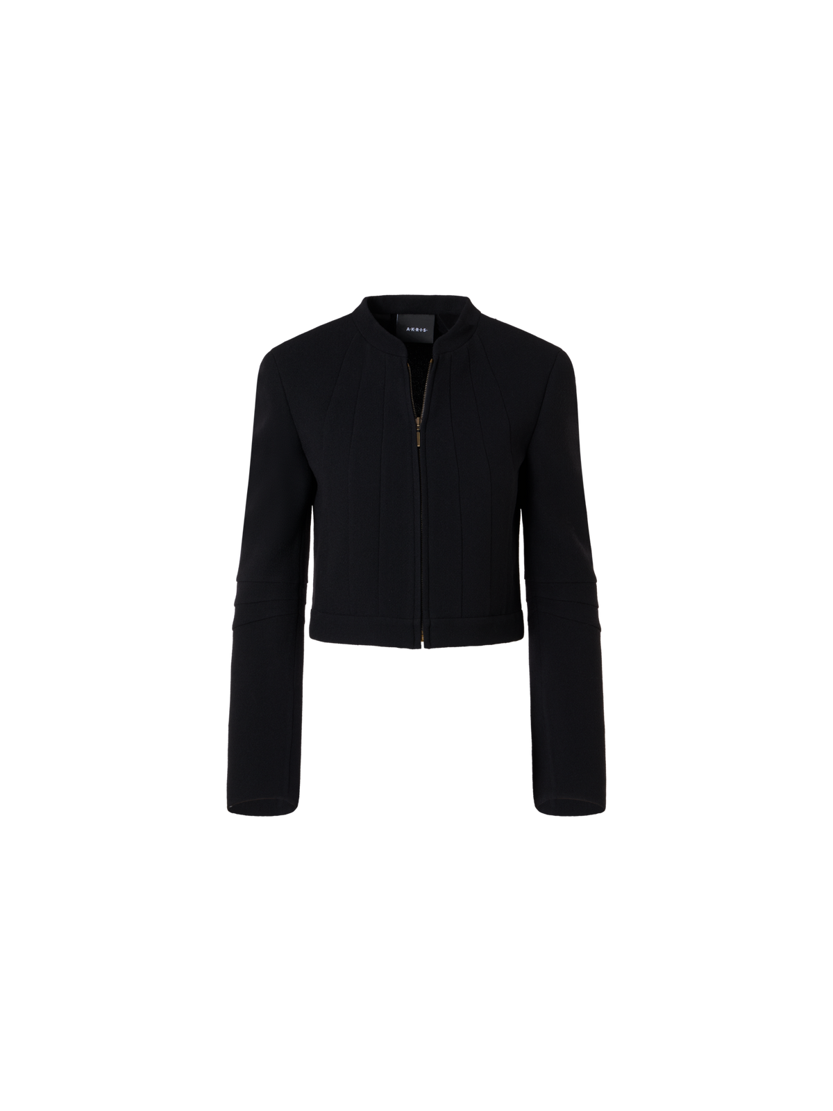 Designer Kurze taillierte Jacke aus Woll-Crêpe-Double-Face - Schwarz