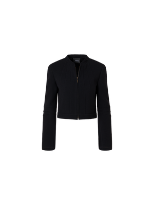 Designer Kurze taillierte Jacke aus Woll-Crêpe-Double-Face - Schwarz