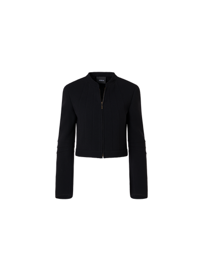 Designer Kurze taillierte Jacke aus Woll-Crêpe-Double-Face - Schwarz