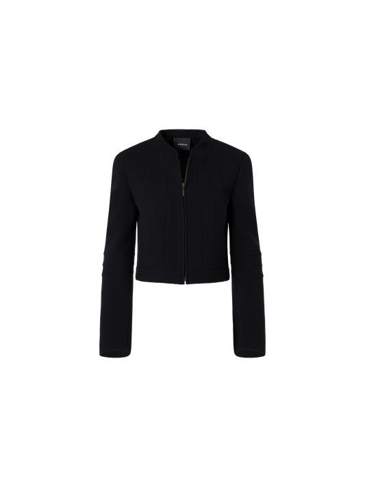 Designer Kurze taillierte Jacke aus Woll-Crêpe-Double-Face - Schwarz