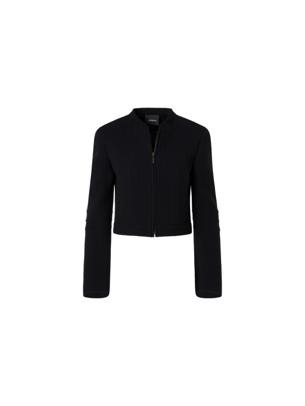 Designer Kurze taillierte Jacke aus Woll-Crêpe-Double-Face - Schwarz