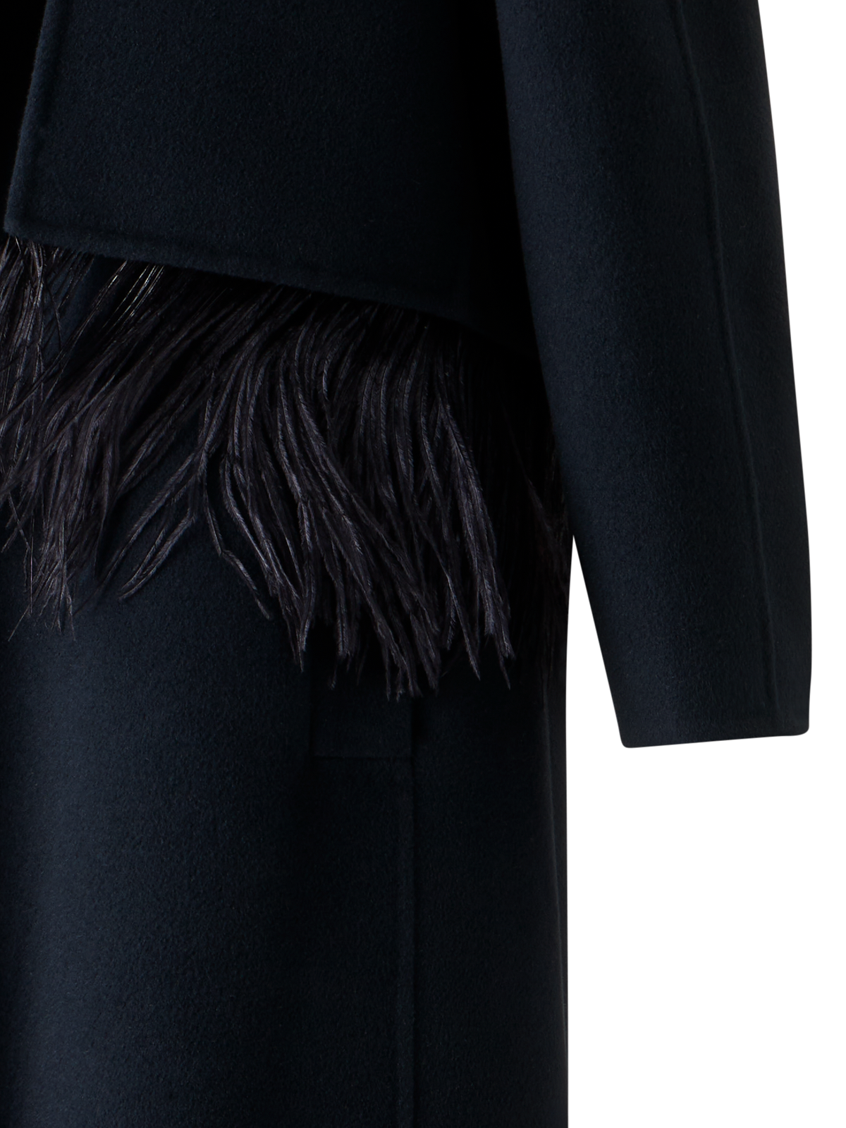 Designer Duo Mantel Gilet & Bolero mit Federnbesatz - Schwarz