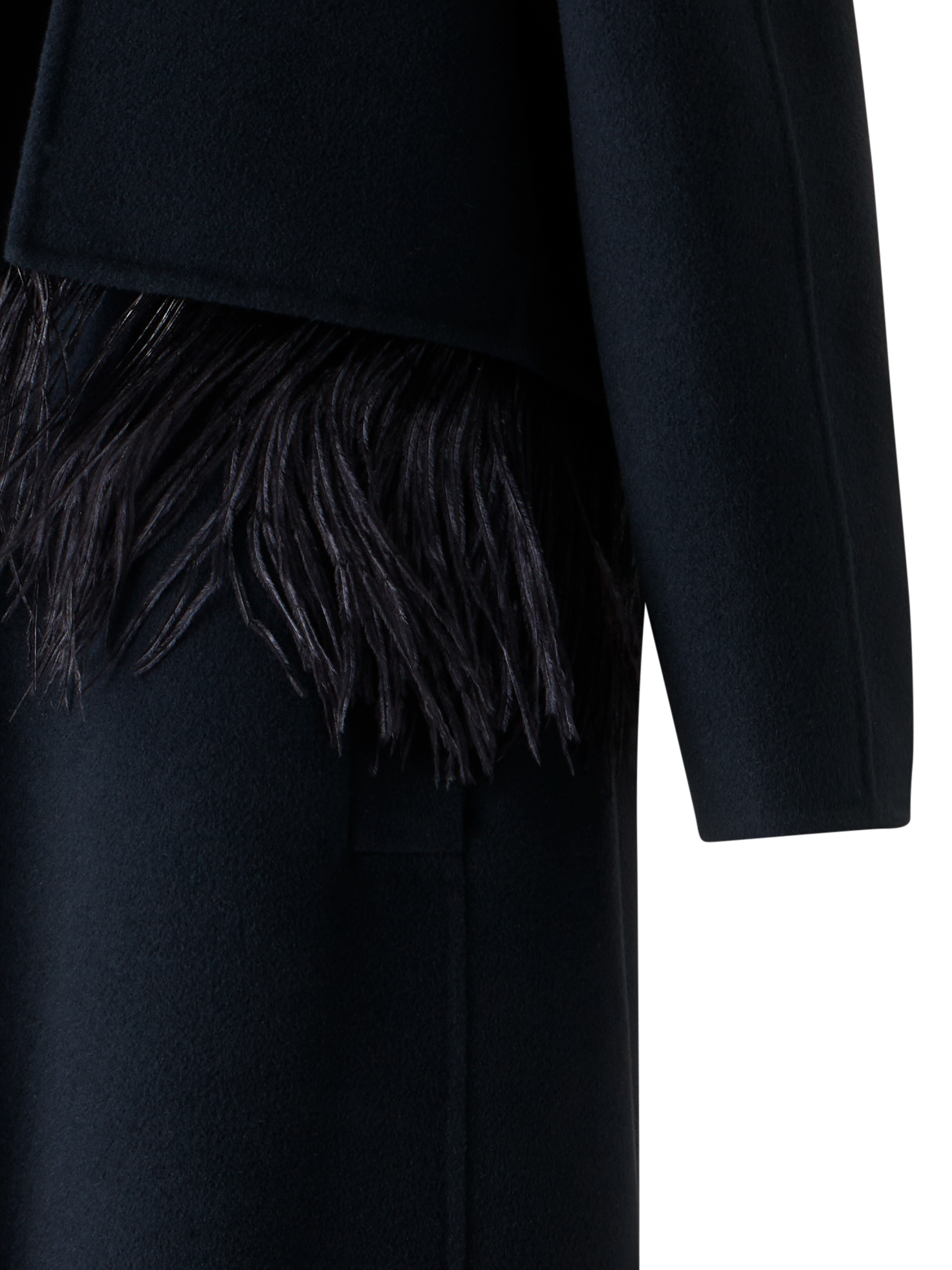 Designer Duo Mantel Gilet & Bolero mit Federnbesatz - Schwarz