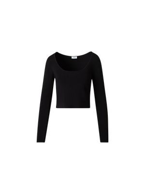 Designer Langärmeliges Cropped-Strick-Top aus Viskose - Schwarz