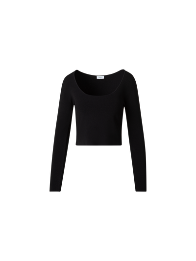 Designer Langärmeliges Cropped-Strick-Top aus Viskose - Schwarz