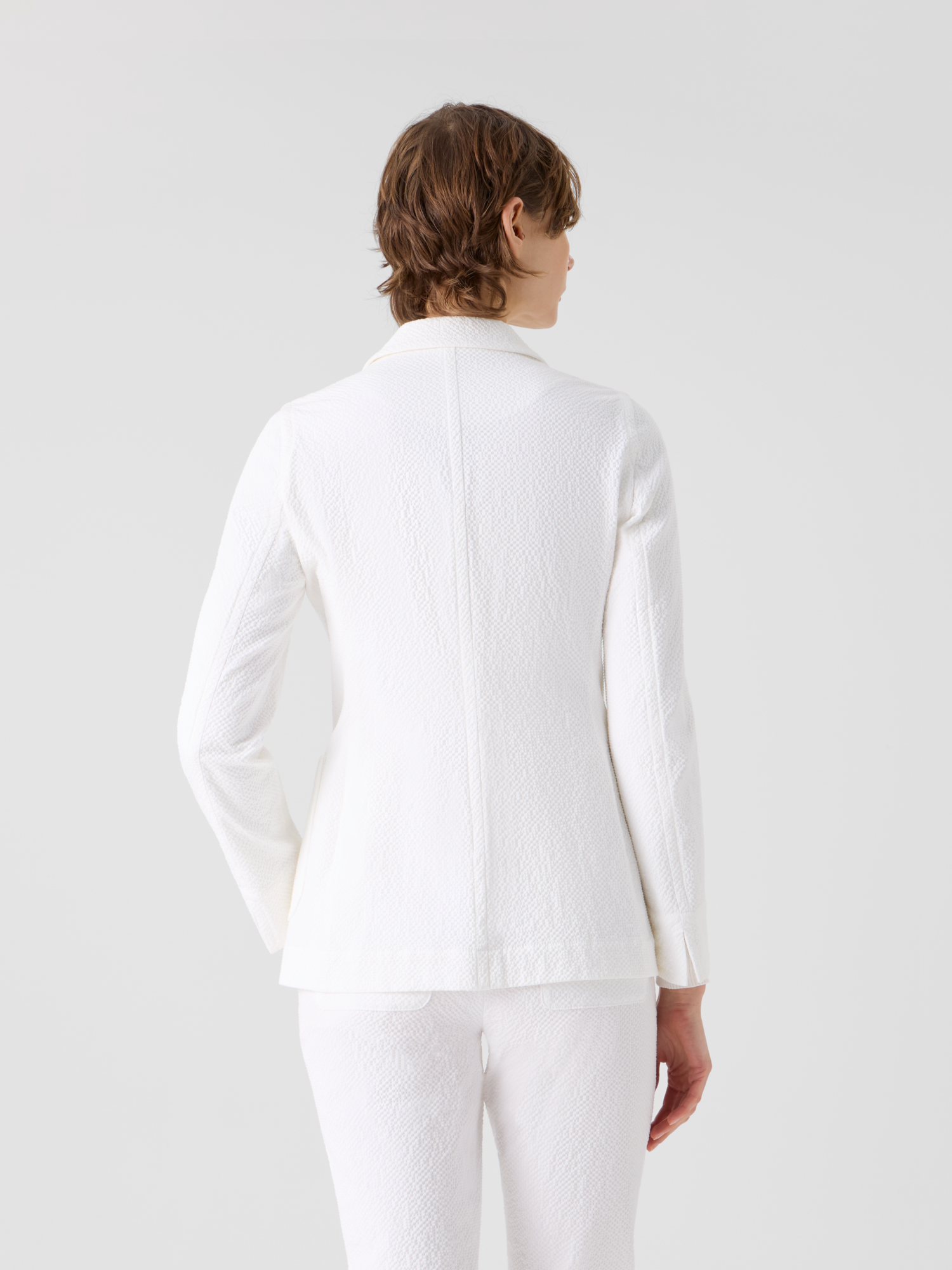 Designer Lässige Jacke aus Baumwoll-Stretch-Seersucker - Weiss 