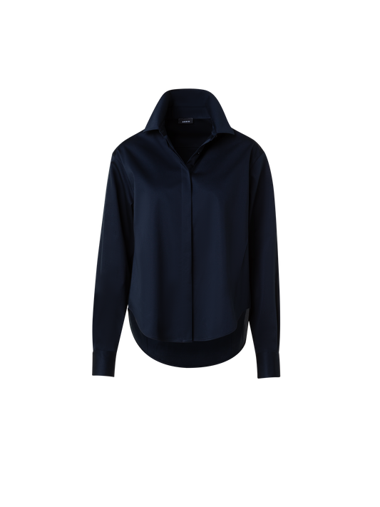 Designer Bluse aus Baumwoll-Gabardine - Dunkelblau - Blau
