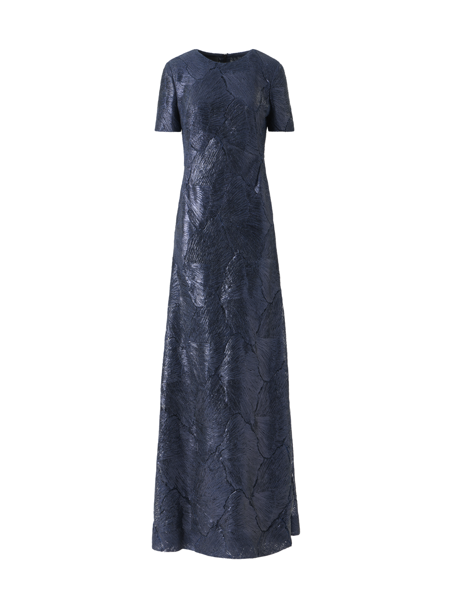 Designer Abendkleid aus lackierter Meeresfächer-Spitze - Dunkelblau - Blau