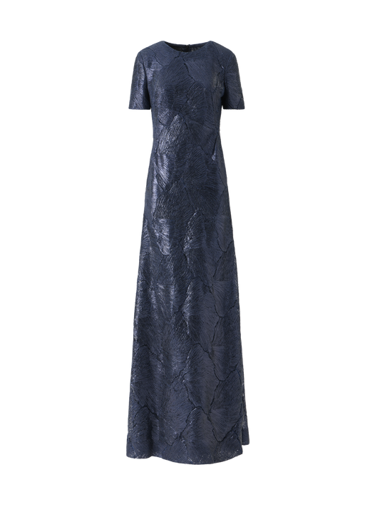 Designer Abendkleid aus lackierter Meeresfächer-Spitze - Dunkelblau - Blau