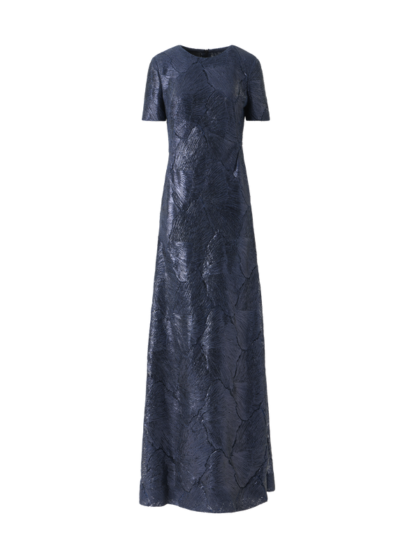 Designer Abendkleid aus lackierter Meeresfächer-Spitze - Dunkelblau - Blau