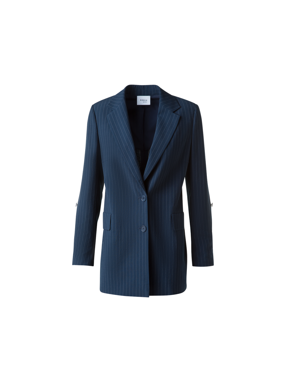 Designer Boyfriend-Blazer aus gestreifter Cool Wool - Dunkelblau - Blau
