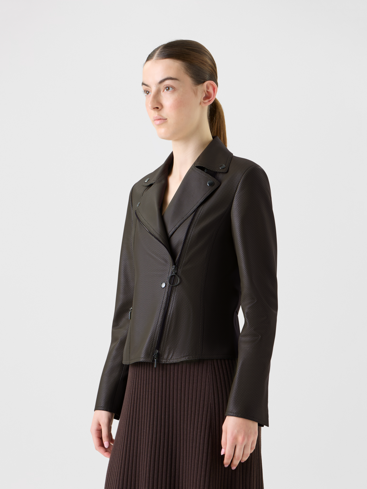 Designer Kurze Taillierte Leder Biker Jacke - Braun #editorial