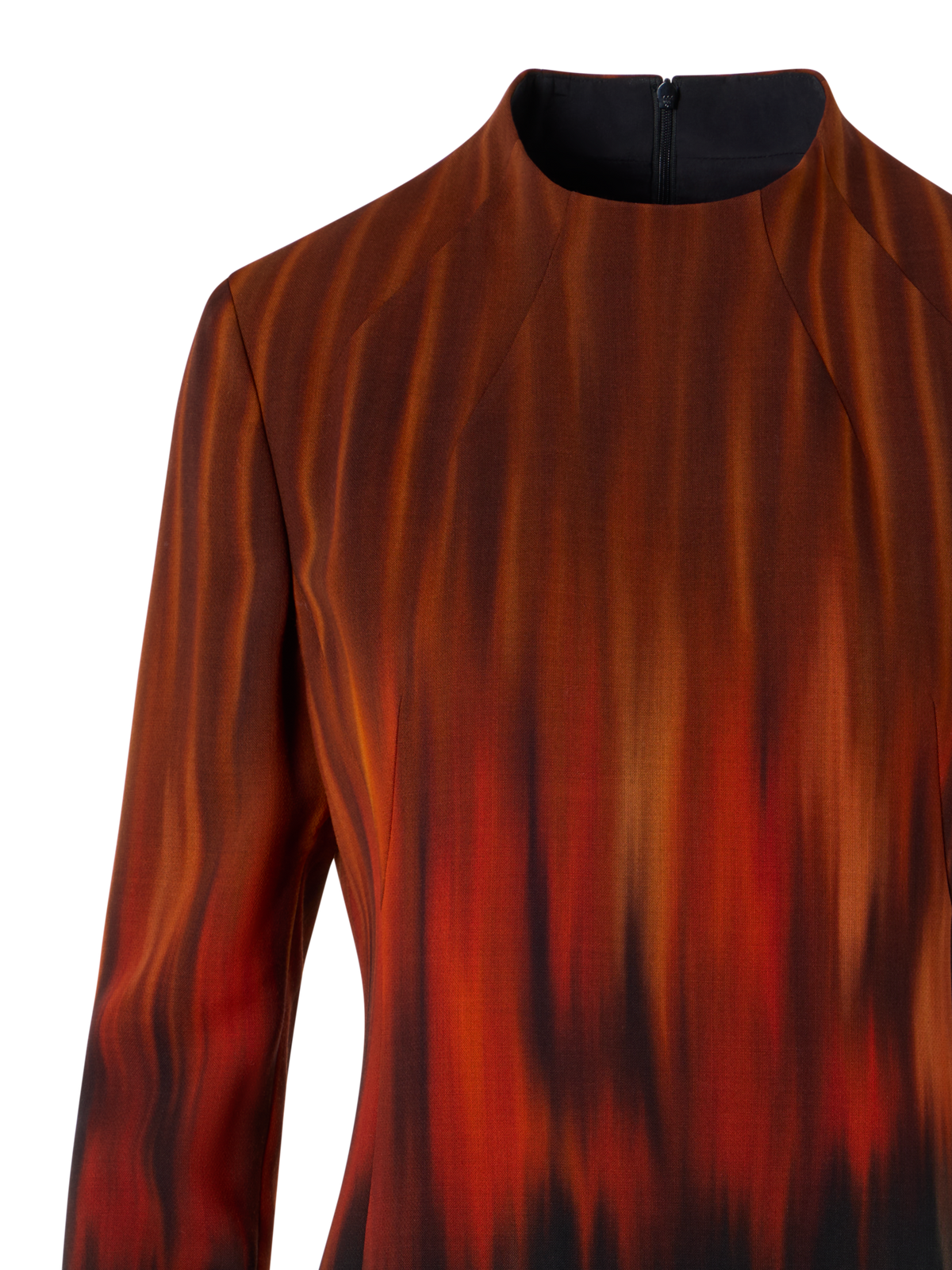 Designer Kleid aus Woll-Double-Face mit Fuego Negro Print - Schwarz - Braun - Rot - Bunt