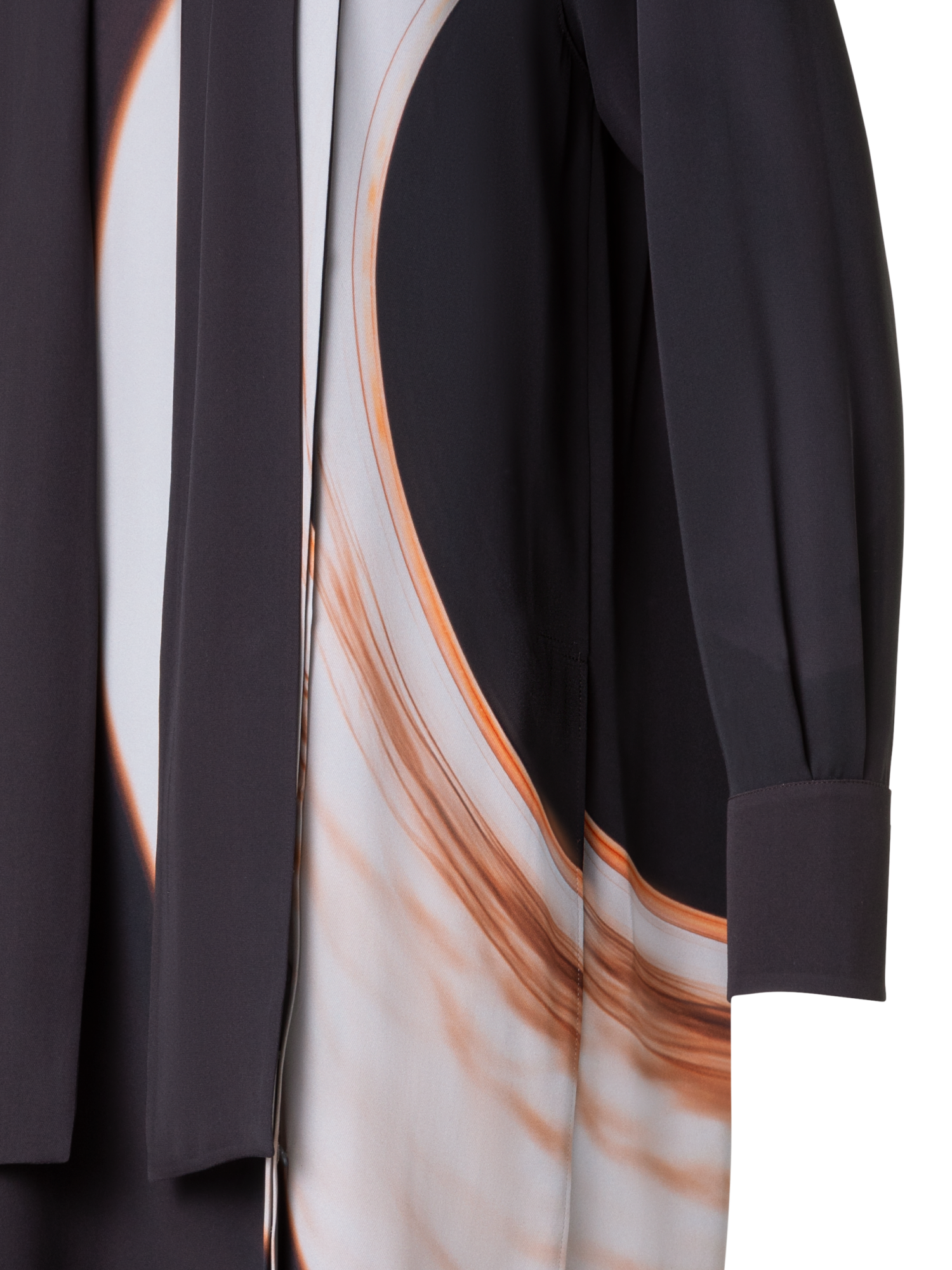 Designer Lange Seiden-Tunikabluse mit Mocca Loop Druck - Braun - Bunt