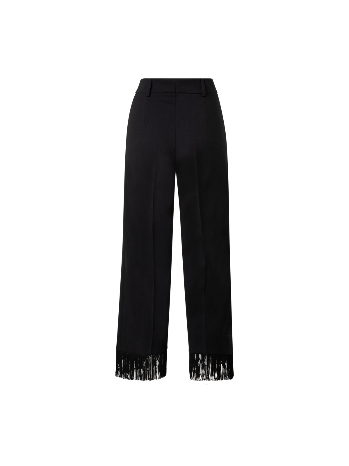 Designer Cropped Weite Hose aus Woll-Stretch mit Fransen - Schwarz