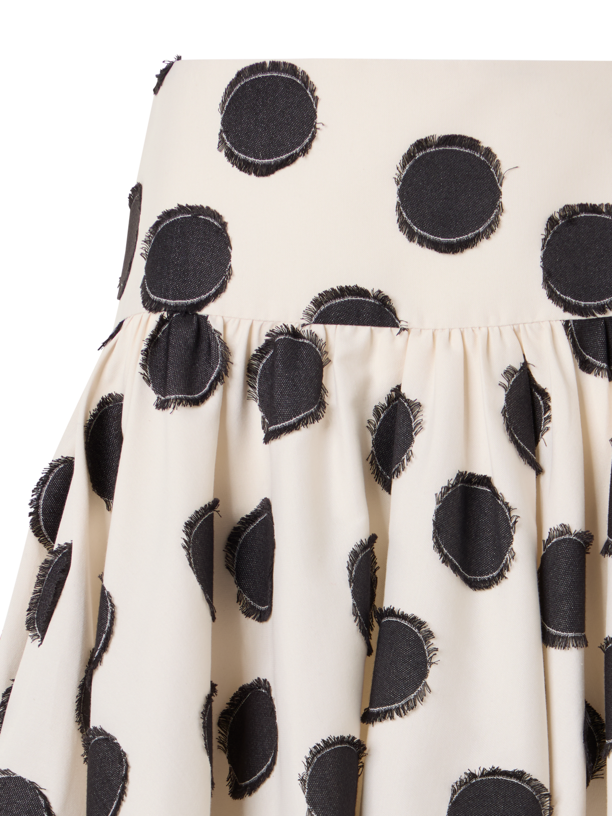 Designer Ausgestellter Minirock aus fransigem Punkte-Jacquard - Bunt - Weiss