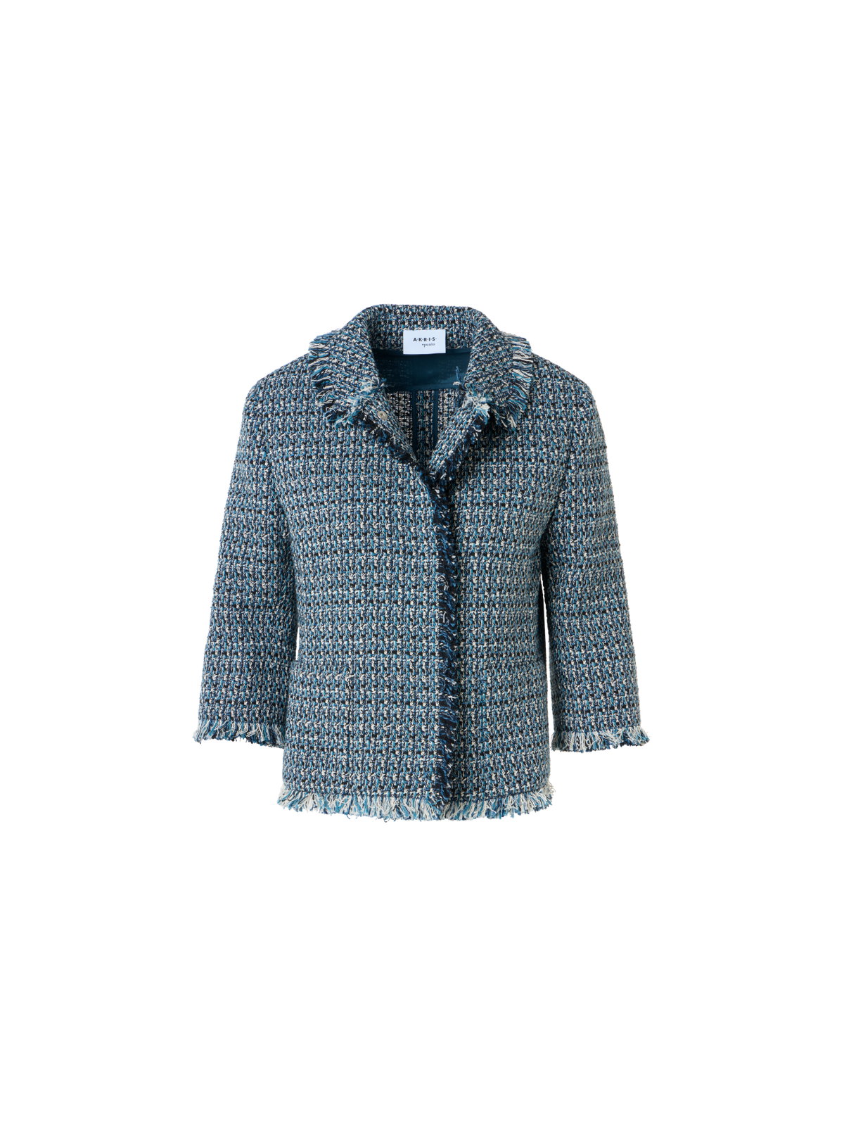 Designer Moderne Tweed-Jacke mit verkürzten Ärmeln - Blau - Bunt