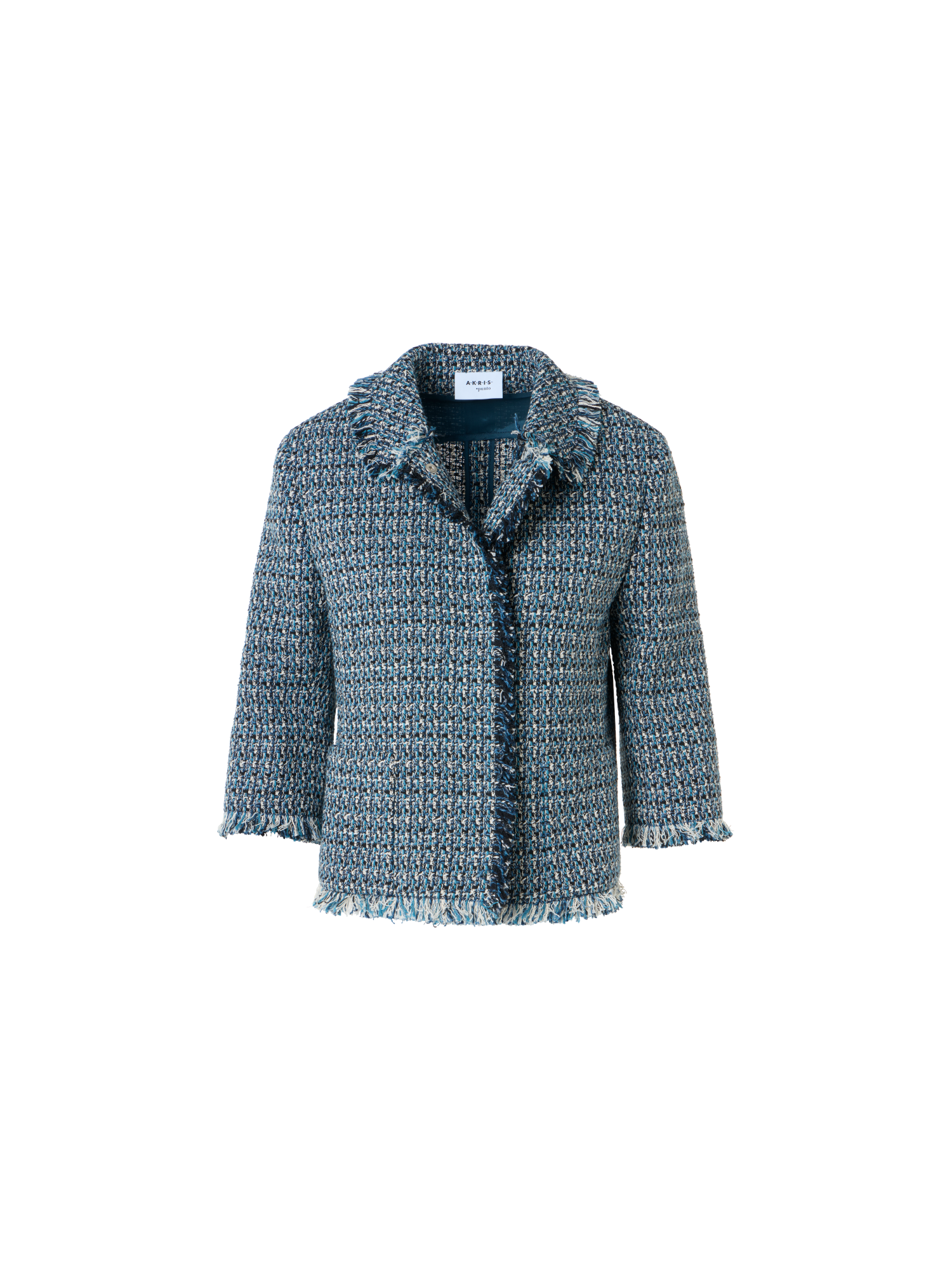 Designer Moderne Tweed-Jacke mit verkürzten Ärmeln - Blau - Bunt