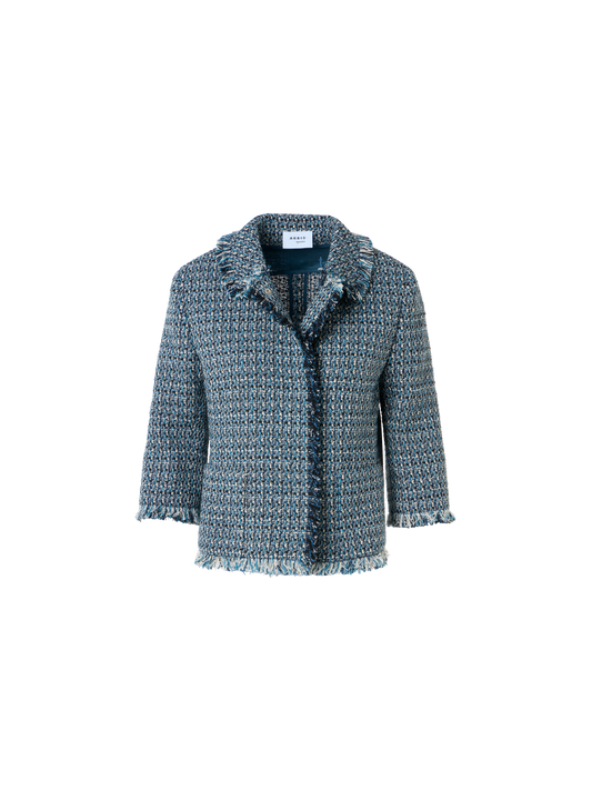Designer Moderne Tweed-Jacke mit verkürzten Ärmeln - Blau - Bunt
