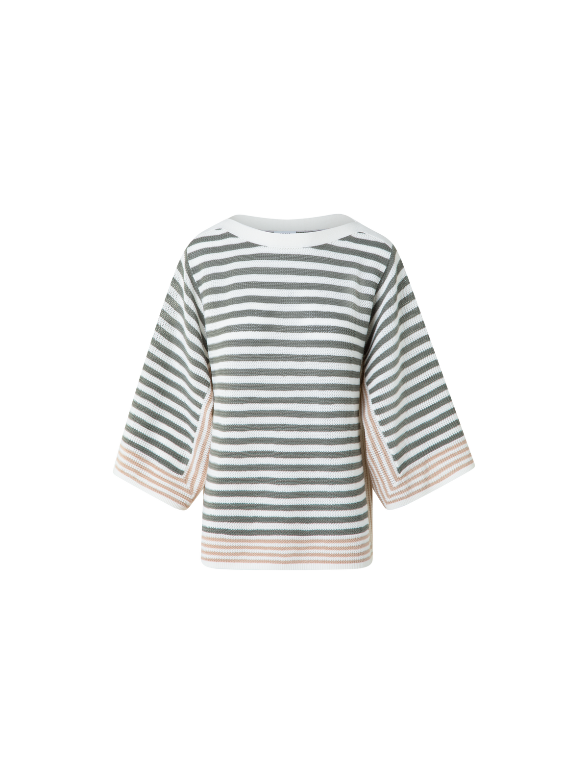 Designer Gestreifter Kurzarmpullover aus Merinowolle - Grün - Bunt