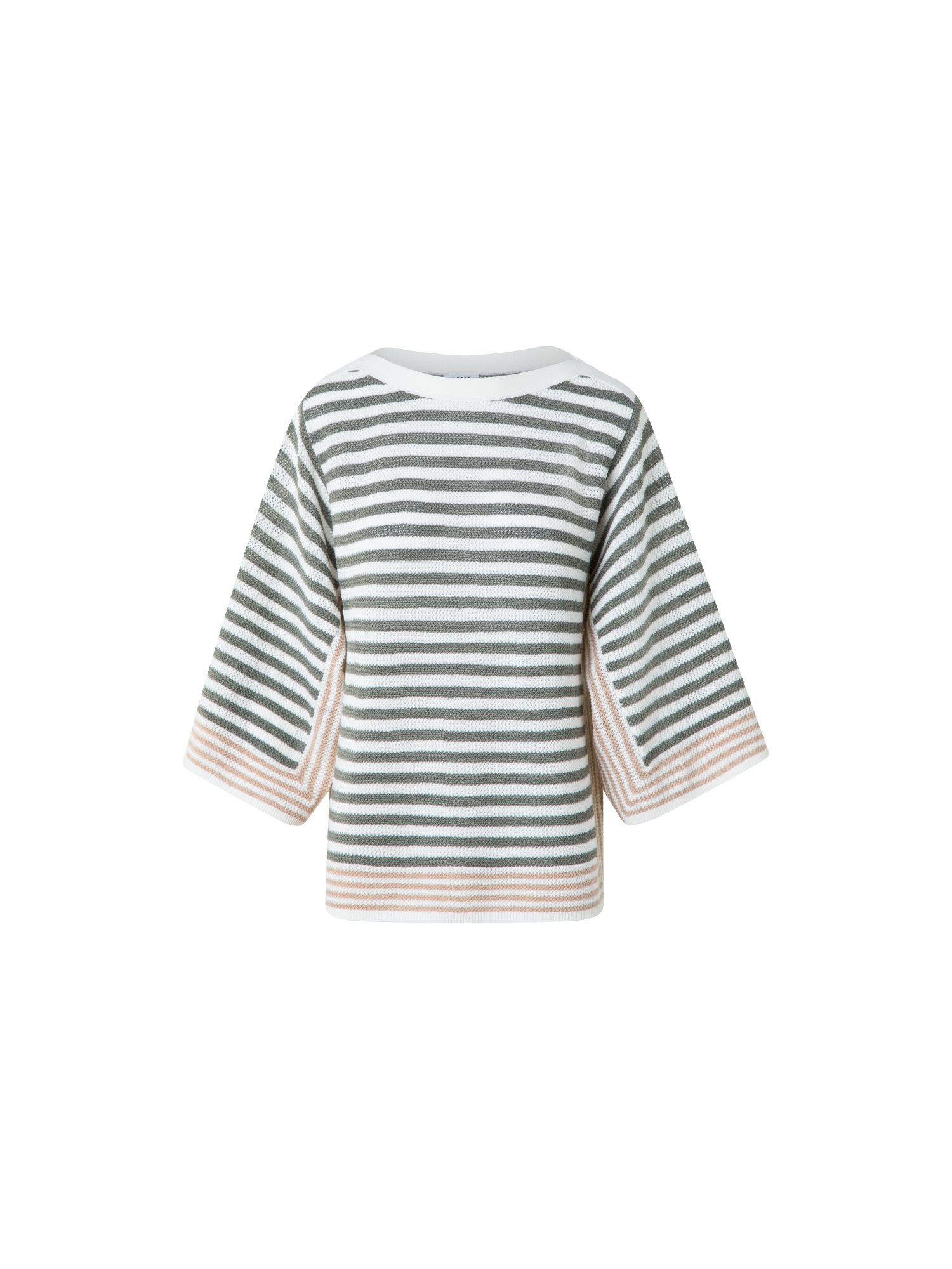 Designer Gestreifter Kurzarmpullover aus Merinowolle - Grün - Bunt