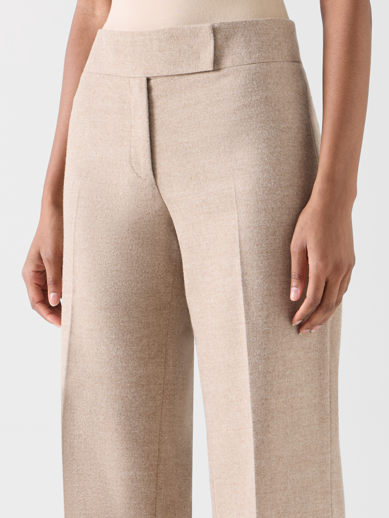 Designer Weite Flanellhose mit hohem Umschlag - Beige 