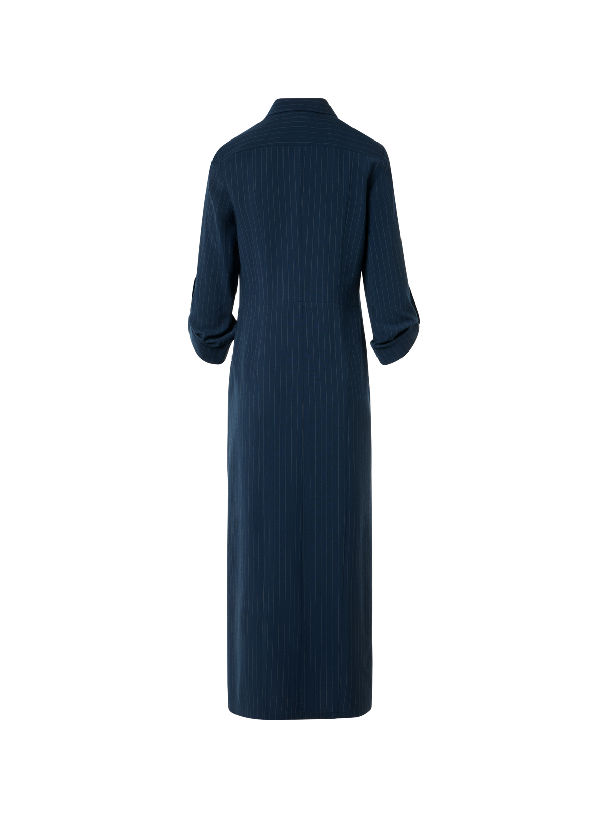 Designer Midi-Hemdkleid aus Leinen-Viskose - Dunkelblau - Blau