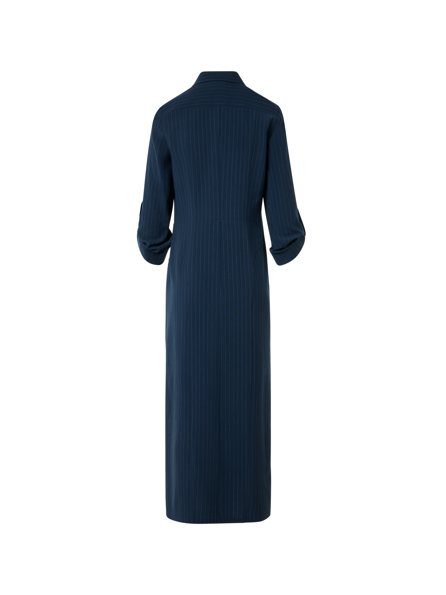 Designer Midi-Hemdkleid aus Leinen-Viskose - Dunkelblau - Blau