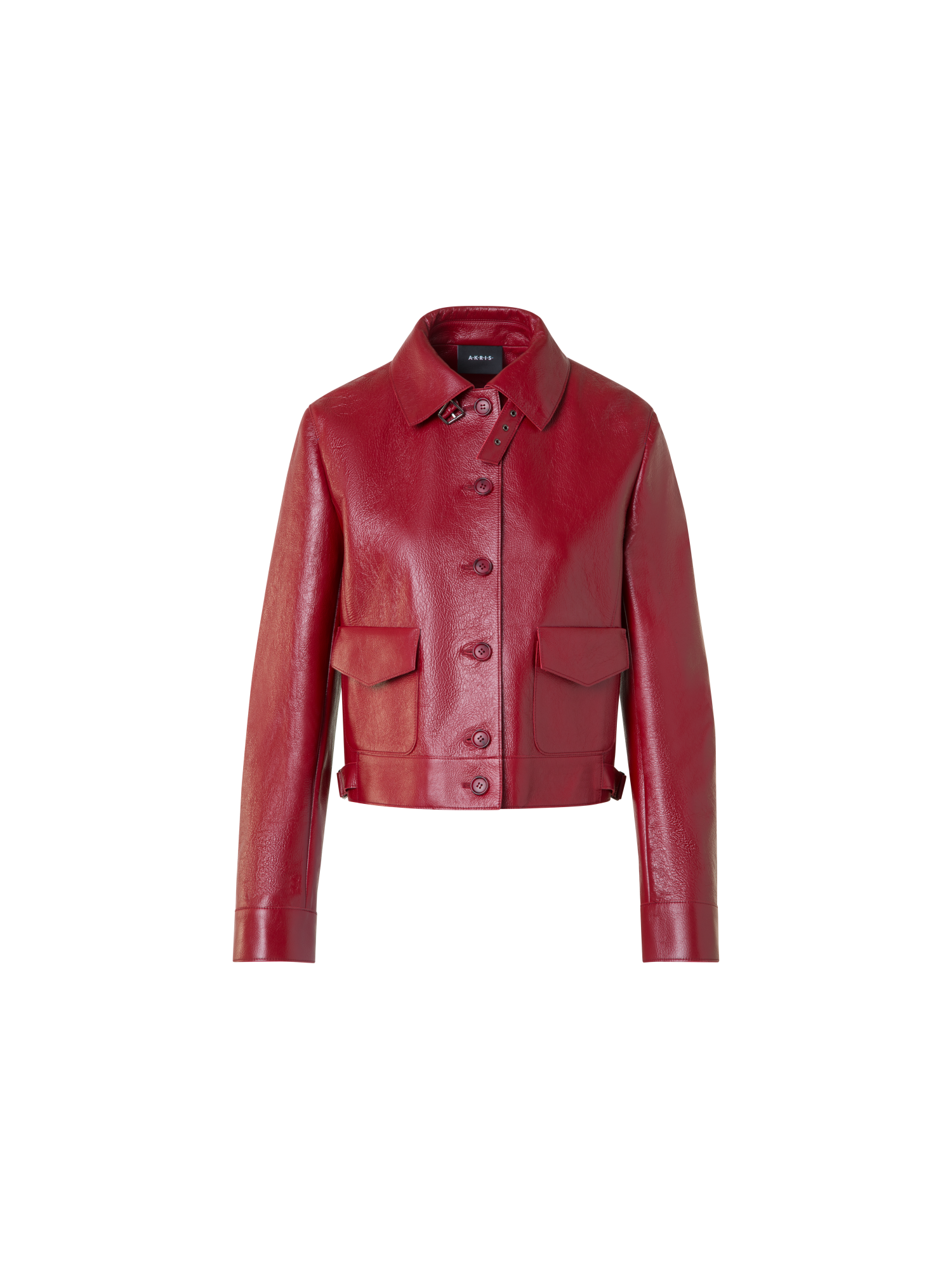 Designer Kurze Bomberjacke aus lackiertem Leder - Rot