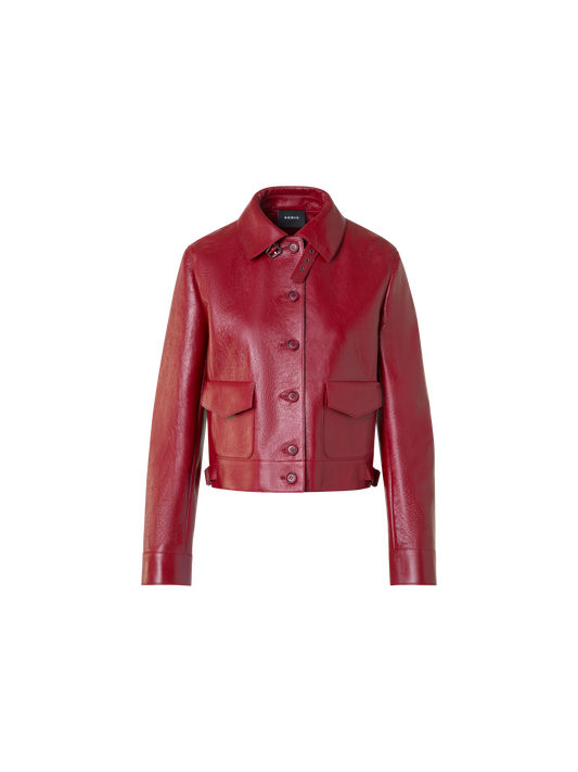 Designer Kurze Bomberjacke aus lackiertem Leder - Rot
