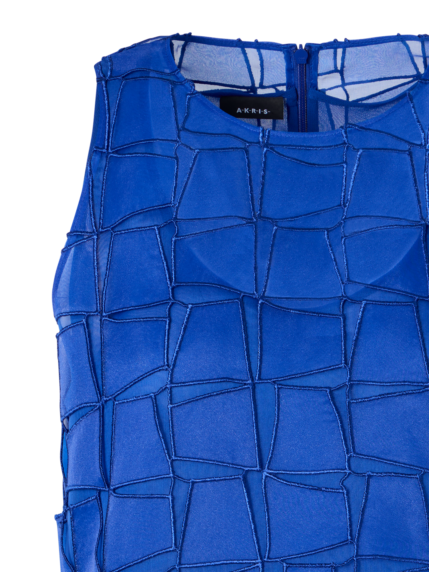 Designer Bluse mit Trapez-Stickerei aus Organza - Blau