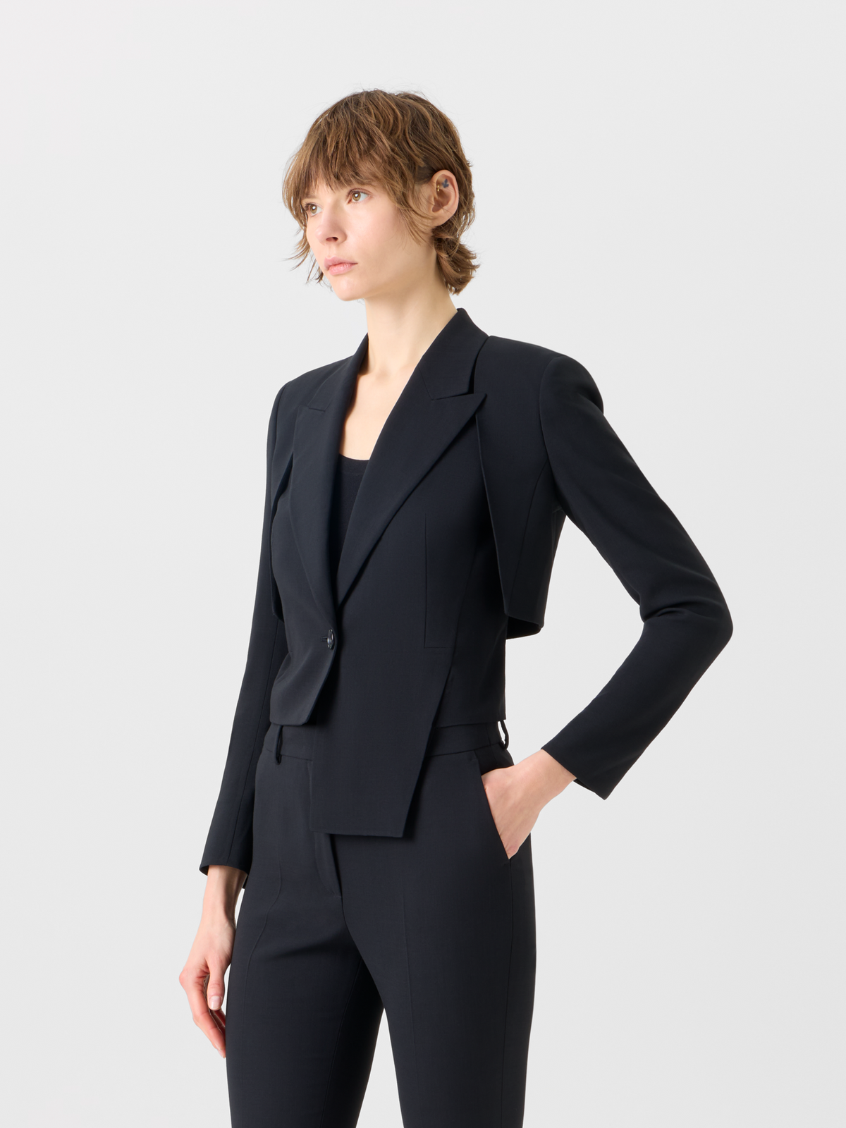 Designer Helline Asymmetrische Jacke mit abnehmbarem Bolero - Schwarz #editorial