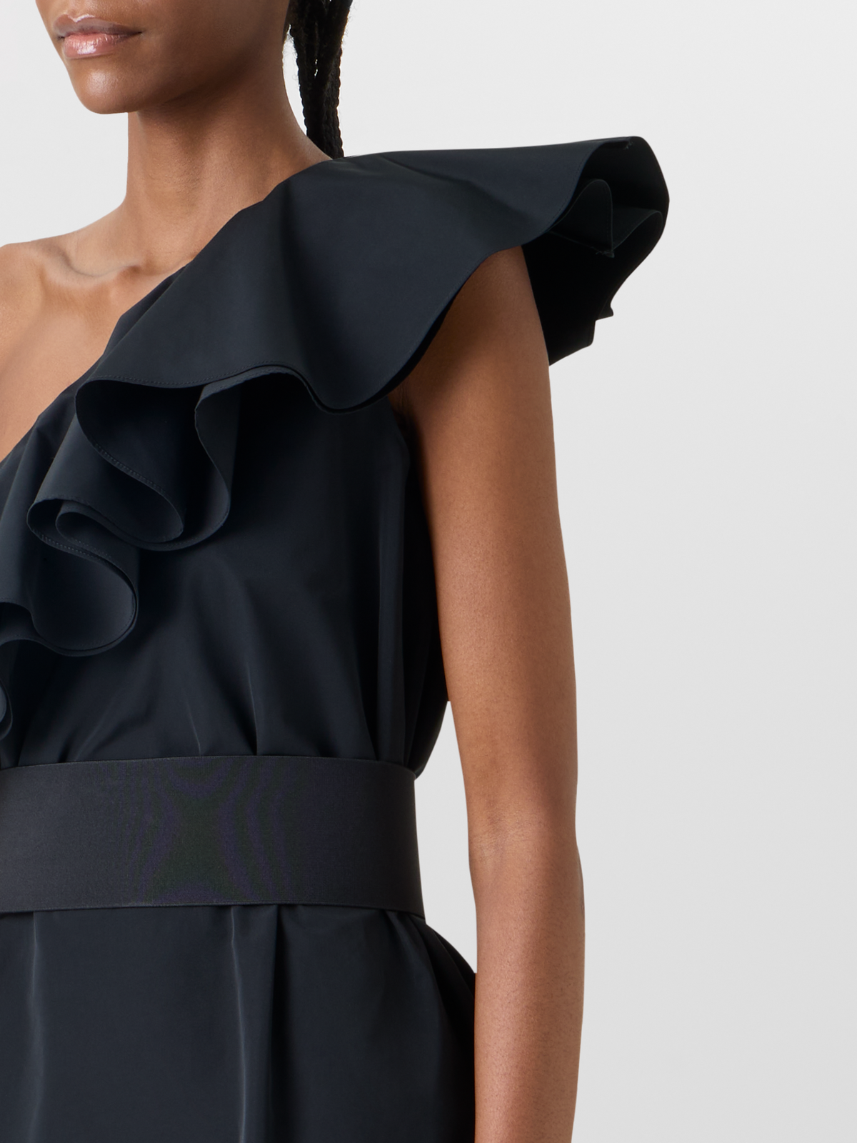 Designer One-Shoulder-Kleid aus Baumwoll-Taft-Mischgewebe - Schwarz #editorial