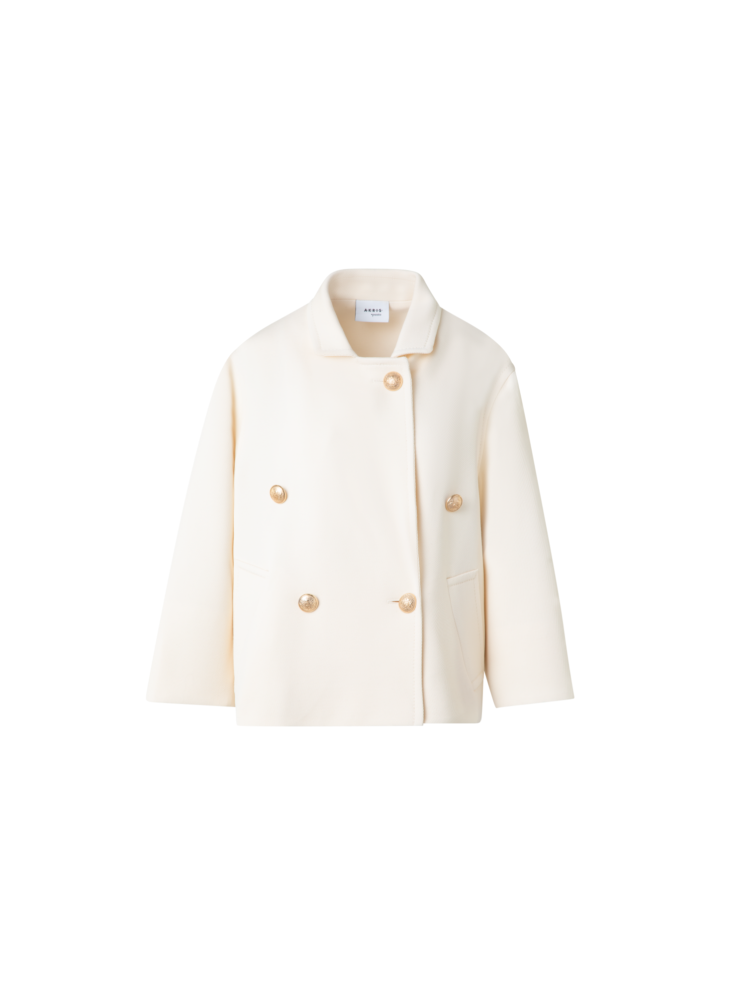 Designer Kurzmantel aus Wolle mit goldenen Knöpfen - Ecru - Weiss