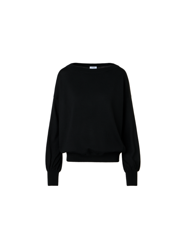 Designer Schulterfreier Pullover aus Merinowolle - Schwarz