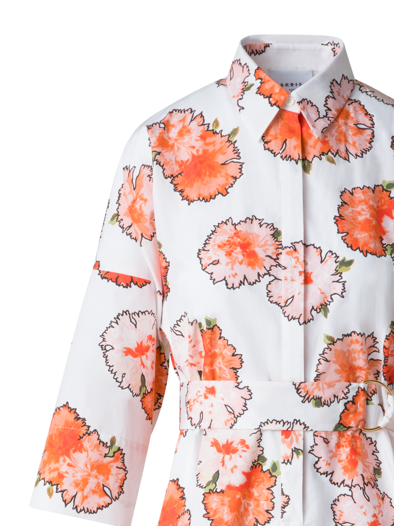 Designer Midi-Blusenkleid mit geblümtem Carnation Druck - Bunt - Orange