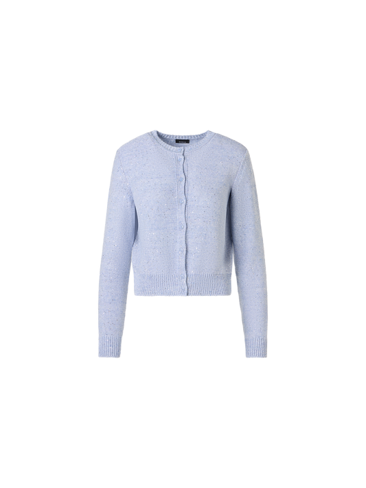 Designer Micro-Pailletten-Cardigan aus Leinen-Baumwolle - Blau