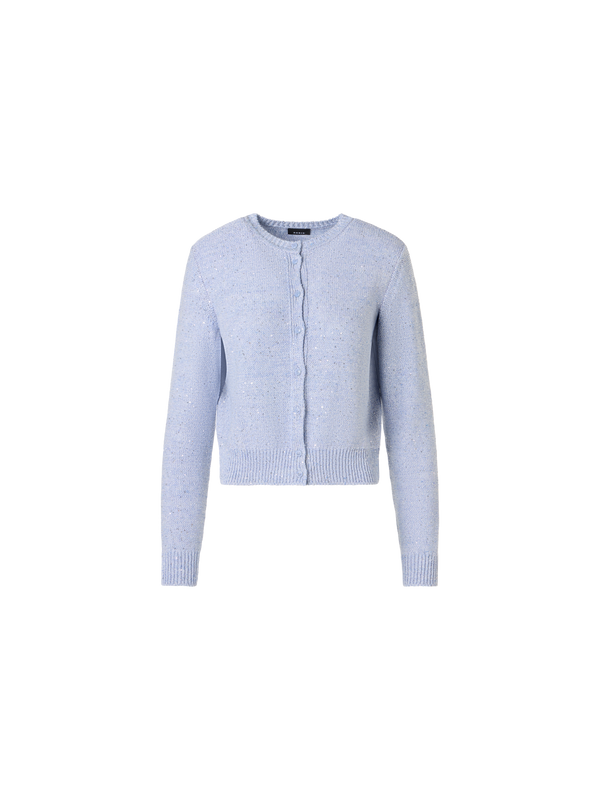 Designer Micro-Pailletten-Cardigan aus Leinen-Baumwolle - Blau