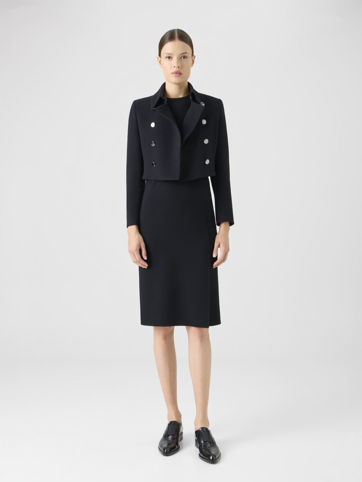 Designer Kurze Jacke aus Woll-Crêpe Doubleface - Schwarz #editorial